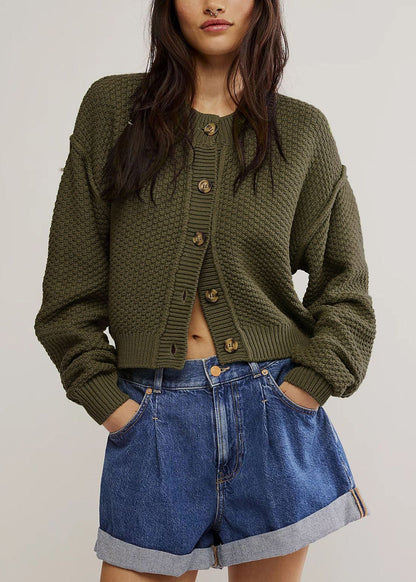 Style Grey O Neck Button Knit Loose Cardigans Fall