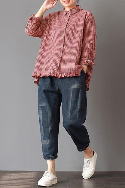 Limited Stock- Plaid Hand-made Linen Cotton Loose Shirt