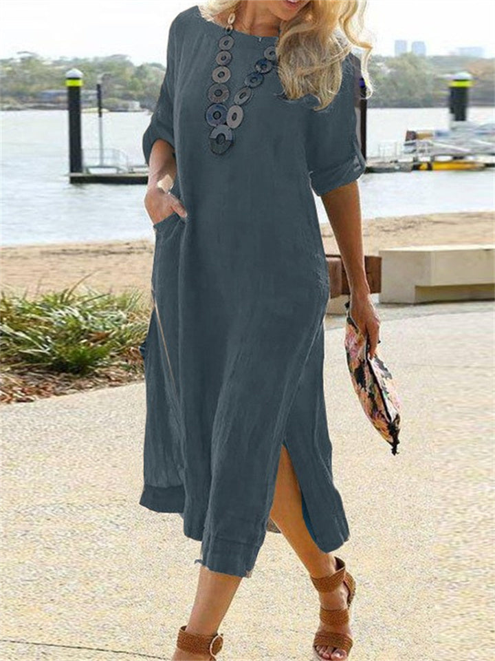 Spring Outfit Cotton Linen Long Dress for