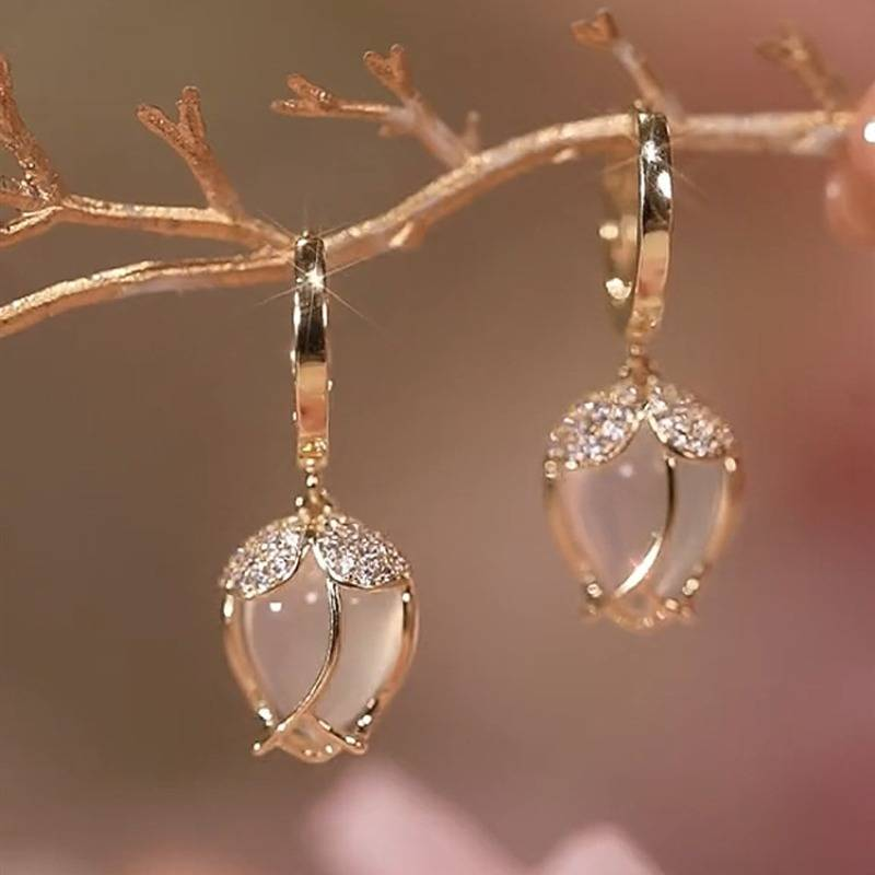 White Tulip Zirconia Earrings
