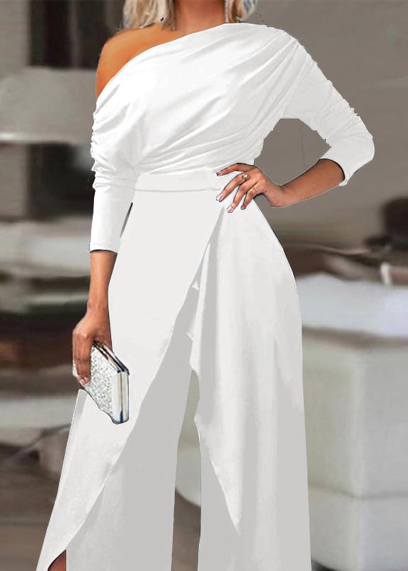 Black Cold Shoulder Loose Cotton Jumpsuit Summer