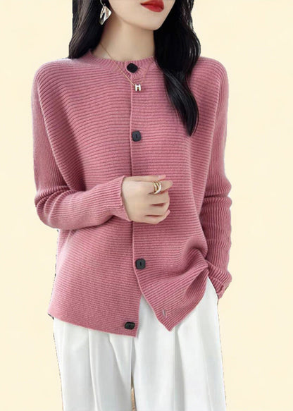 Fine Pink O-neck Button Cotton Knit Cardigans Fall