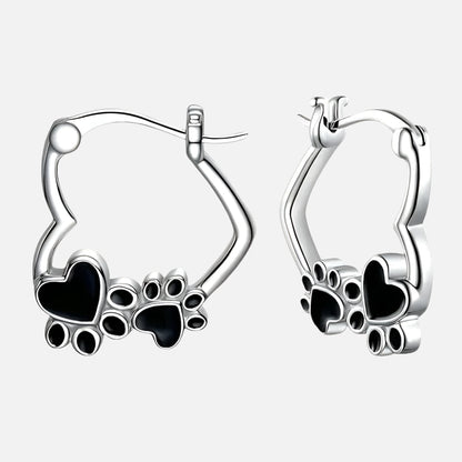 Heart Paw Huggie Earrings With Black Enamel