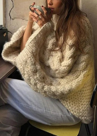 Khaki O Neck Knitted Sweaters Flare Sleeve