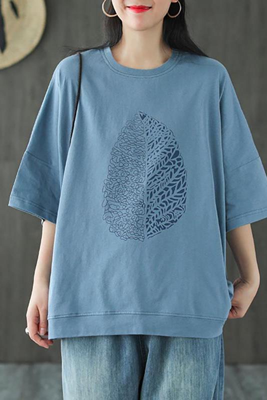Limited Stock- Leaf Printed Summer Half Sleeve Cotton T-shirt