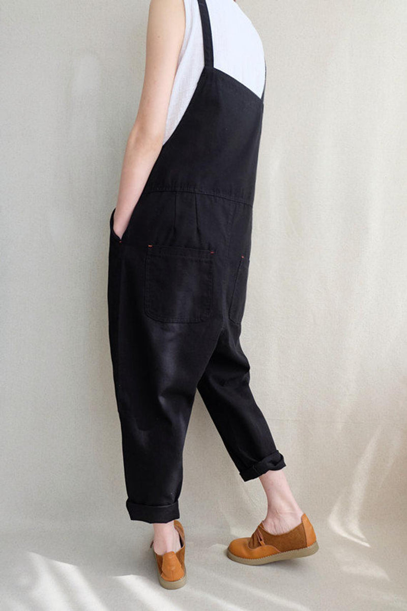 Leisure Cotton Jumpsuits Comfortable Dungarees Wide Leg Pants Overalls With Pockets