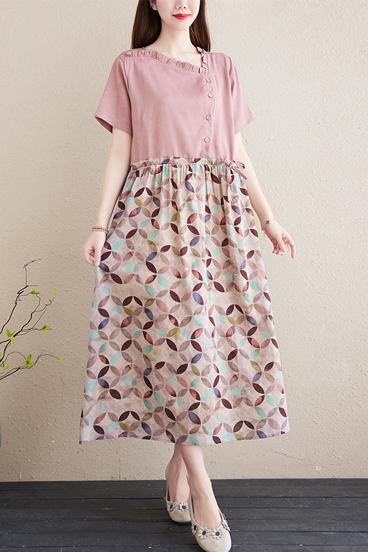 Summer Linen Dress Short Sleeve Panel Dress