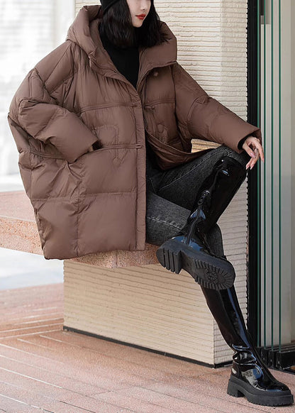 Brown Oversized Duck Down Hooded Coats Winter