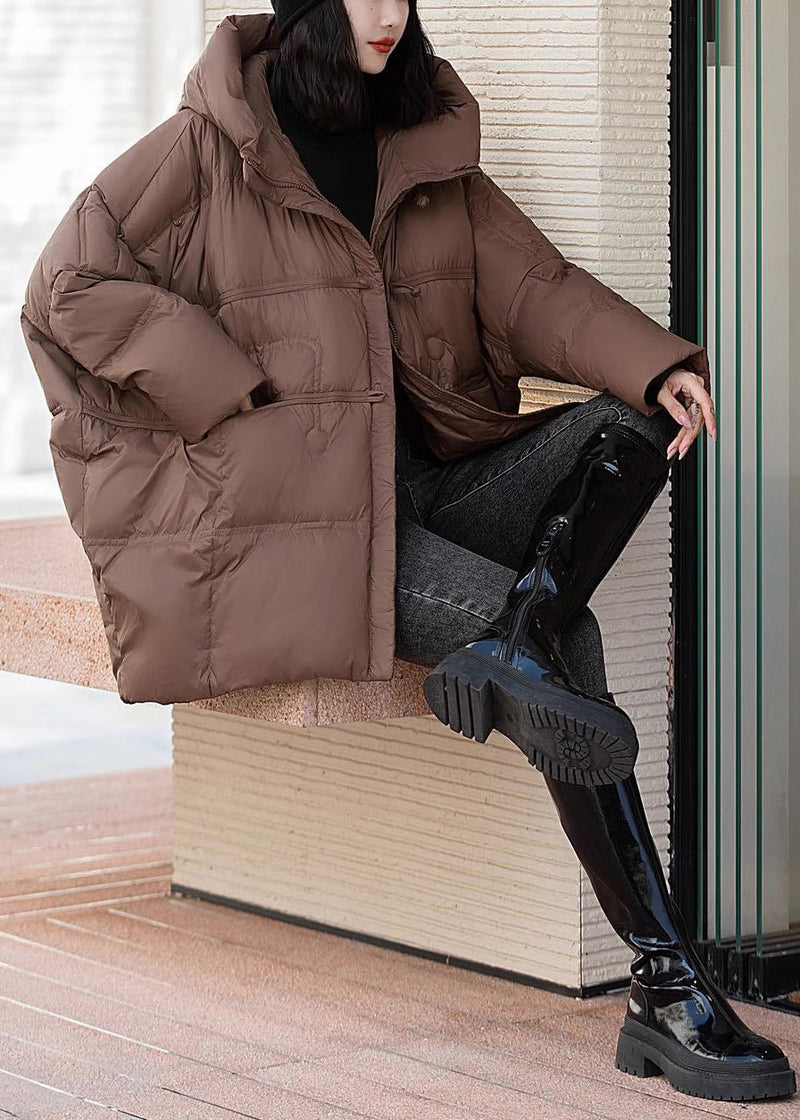 Brown Oversized Duck Down Hooded Coats Winter