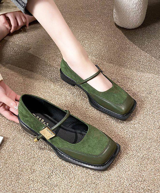 Black Suede Buckle Strap Splicing Flats Shoes
