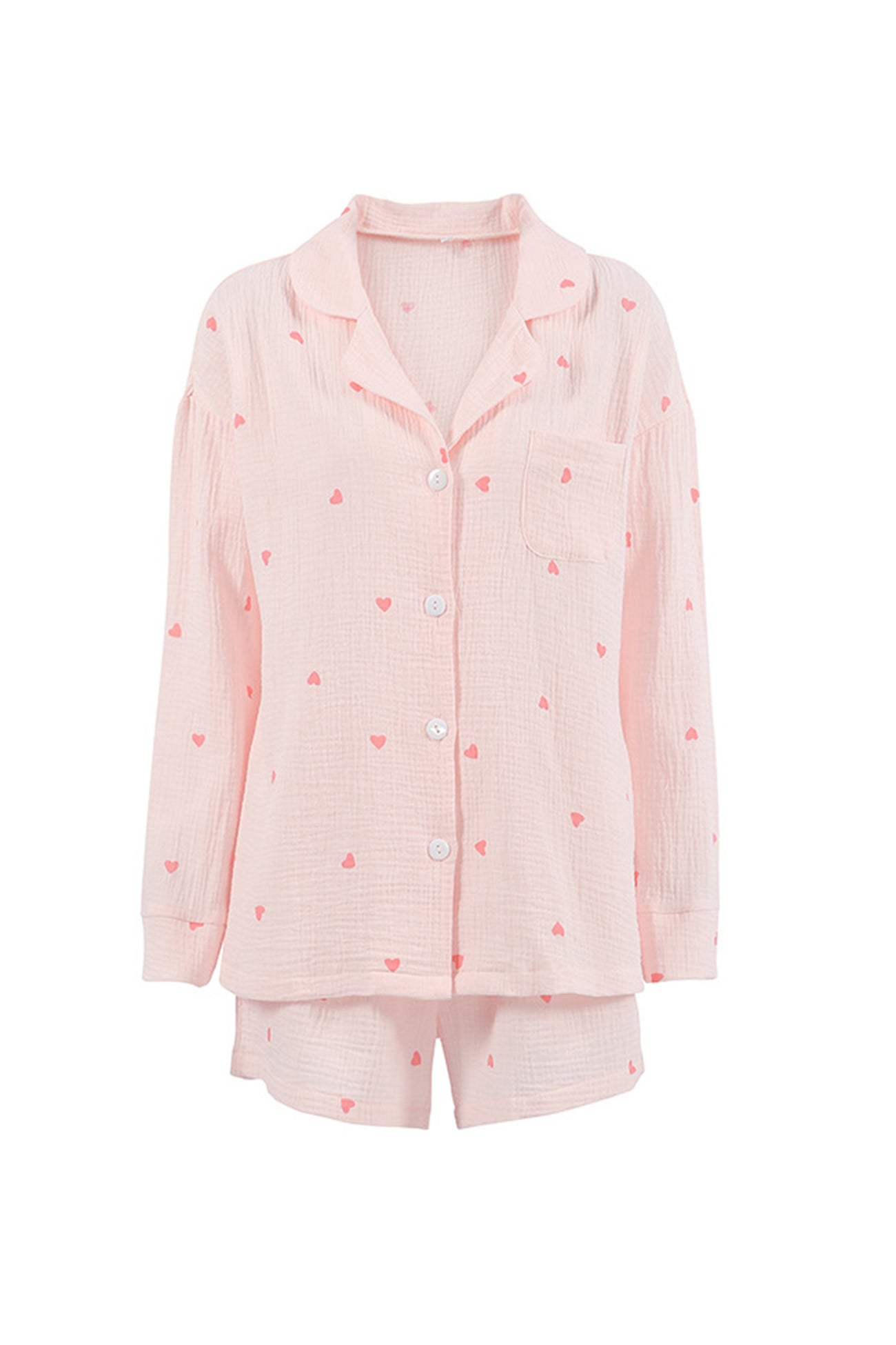 Heart Print Blouse Shorts Cotton Loungewear