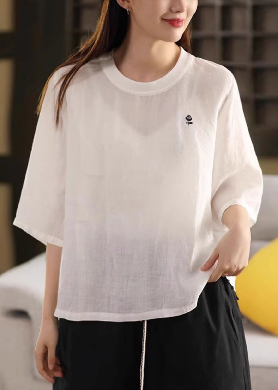 Orange O Neck Linen T Shirts Half Sleeve