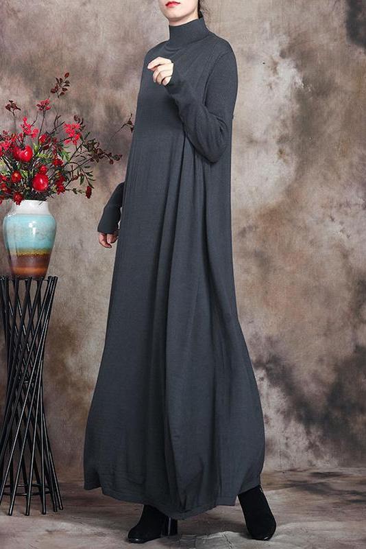 Pure Color Knitted High Neckline Dress