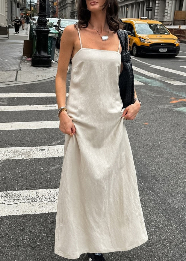 Khaki Square Neck Vacation Style Spaghetti Strap Dress Summer