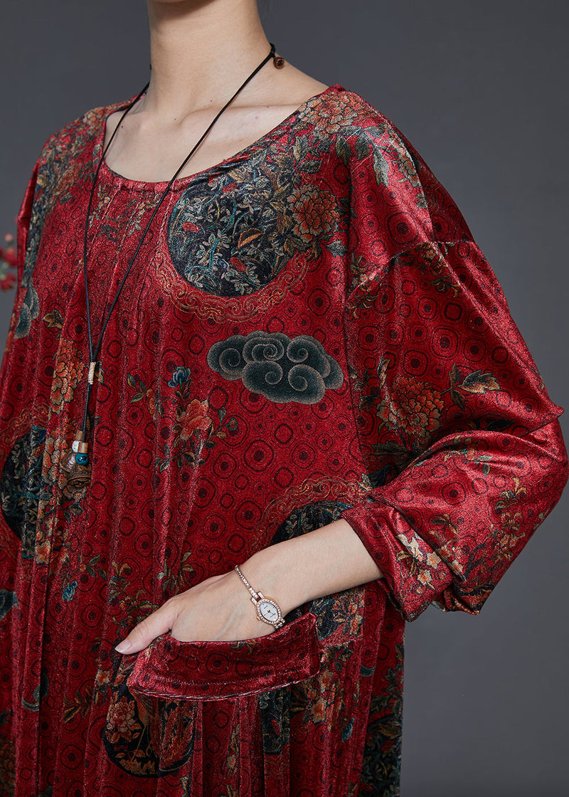 Mulberry Oversized Print Silk Velvet Dress Fall