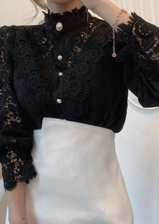 French Apricot Hollow Out Patchwork Lace Tops Spring