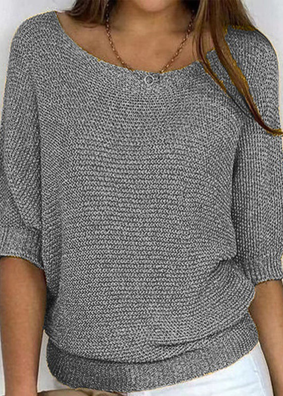 Yellow O Neck Knit Blouses Bracelet Sleeve
