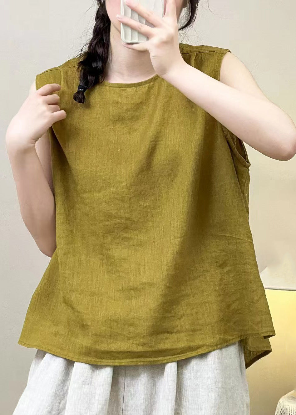 Yellow Wear on Both Sides Linen Blouses Summer