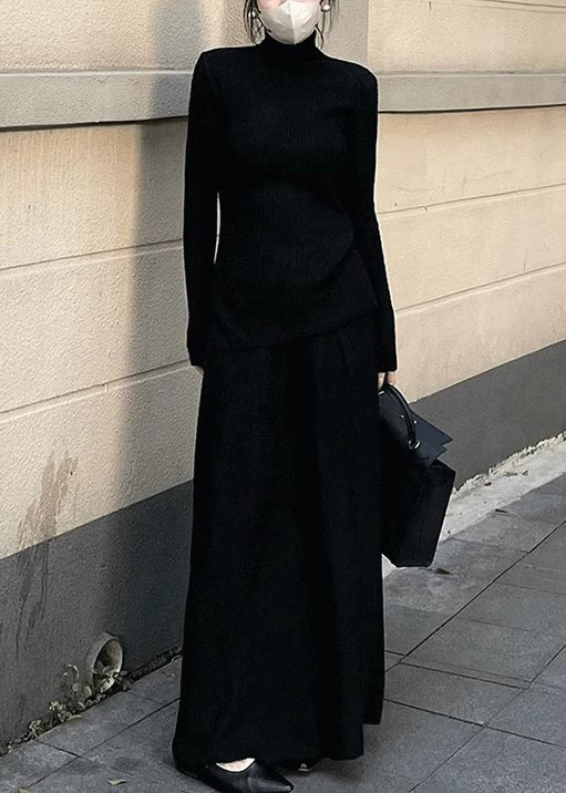 Simple Caramel Turtleneck Side Open Knit Two Pieces Set Spring