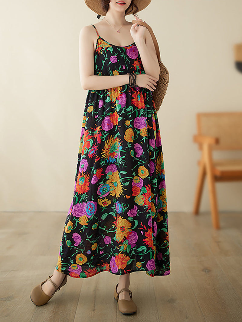 Artsy Summer Flower Loose Vest Dress