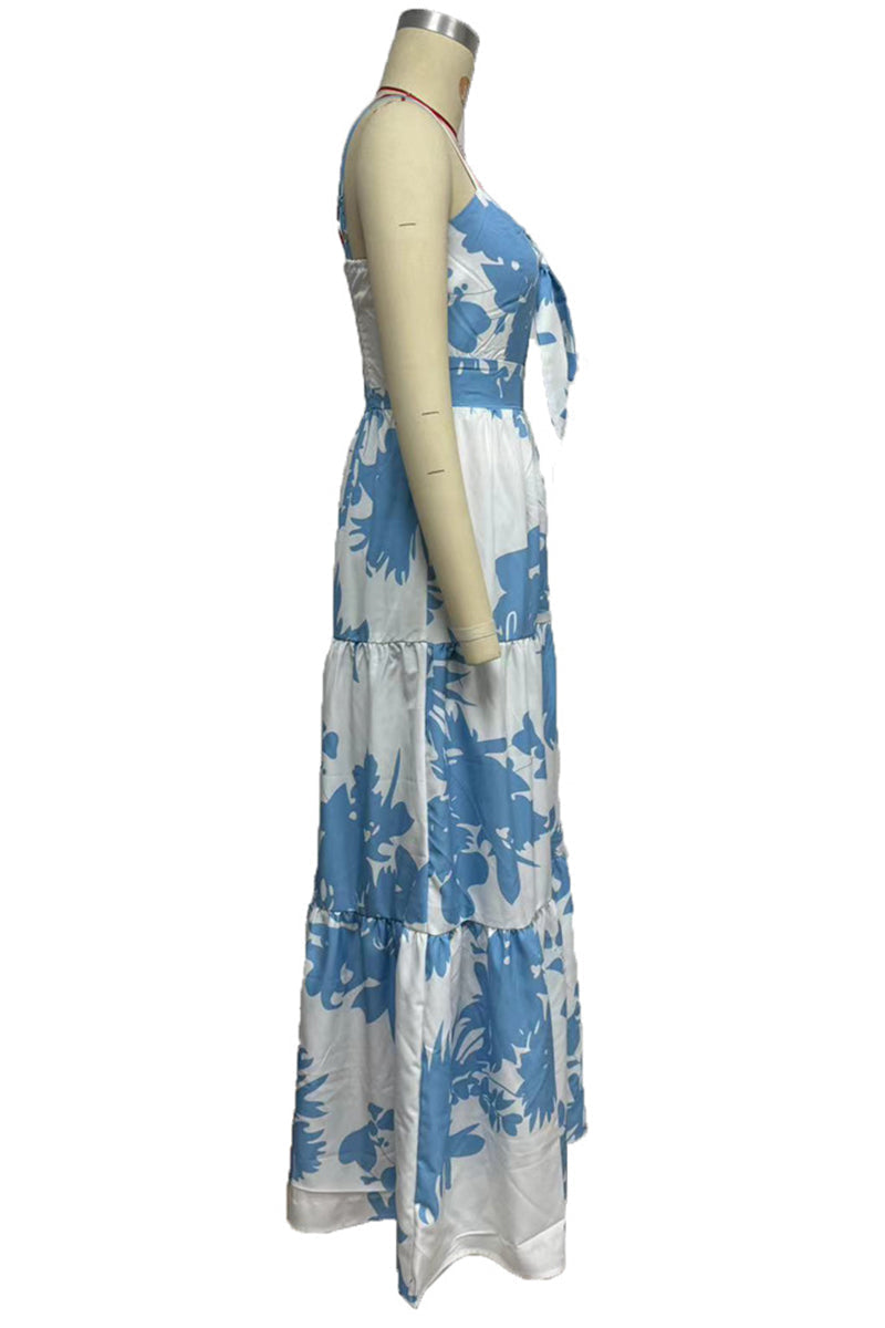 Print With Bow V Neck Printed Dresses