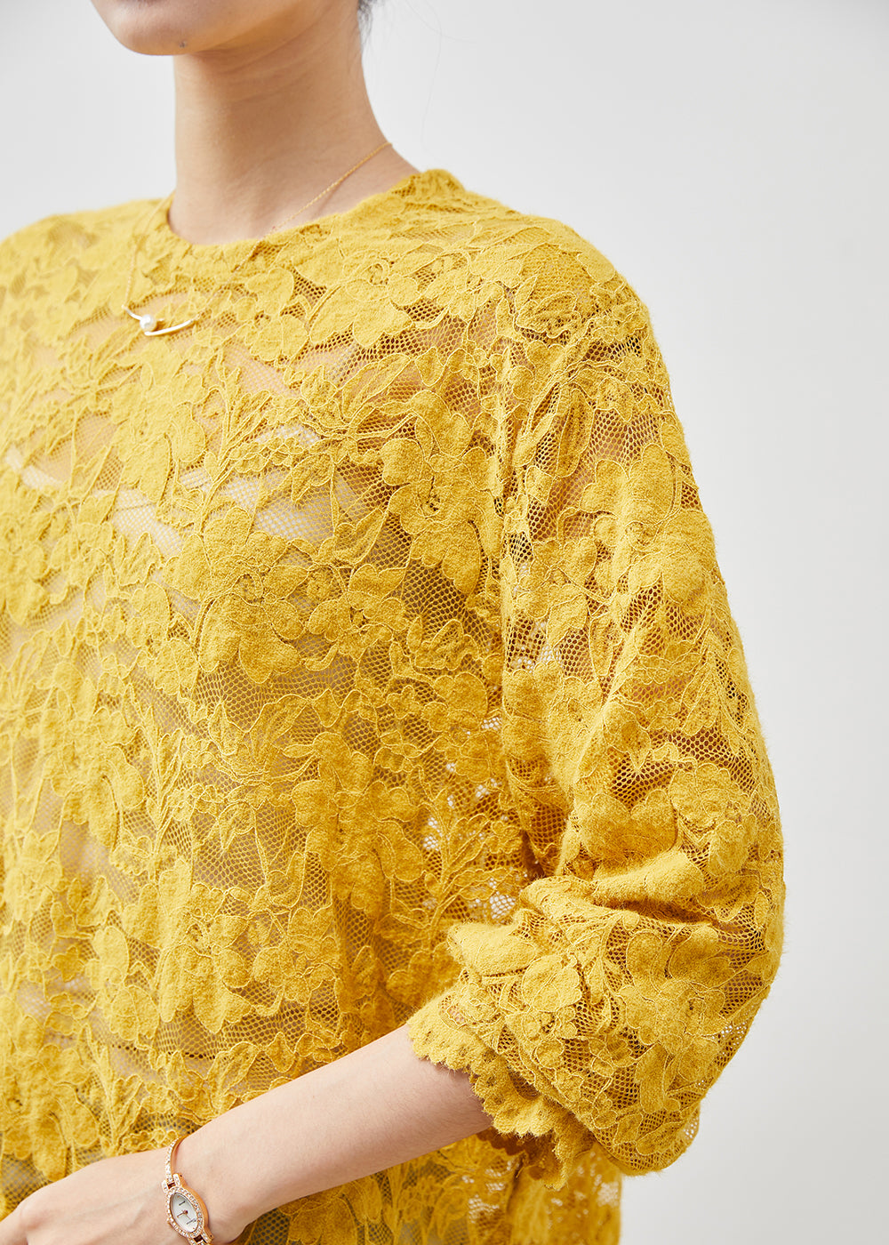 Yellow Hollow Out Side Open Lace Top Summer