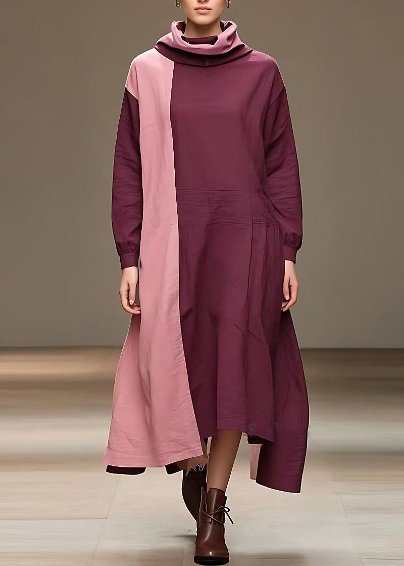 Red Patchwork Long Dress Long Sleeve