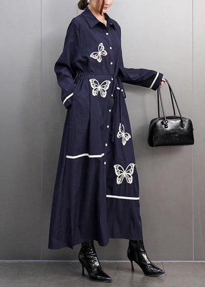 Black Peter Pan Collar Print Long Dress Spring