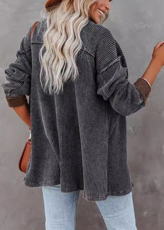 Grey Peter Pan Collar Pockets Patchwork Cotton Coats Fall