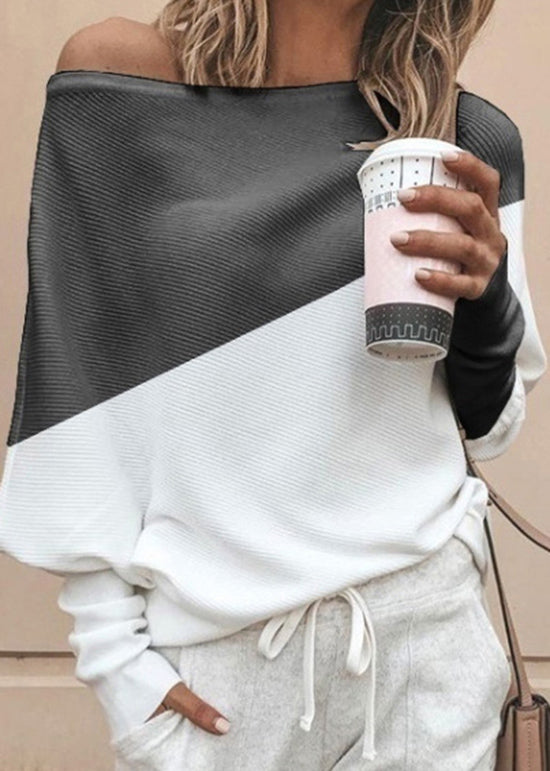 Green O Neck Patchwork Cotton Tops Batwing Sleeve
