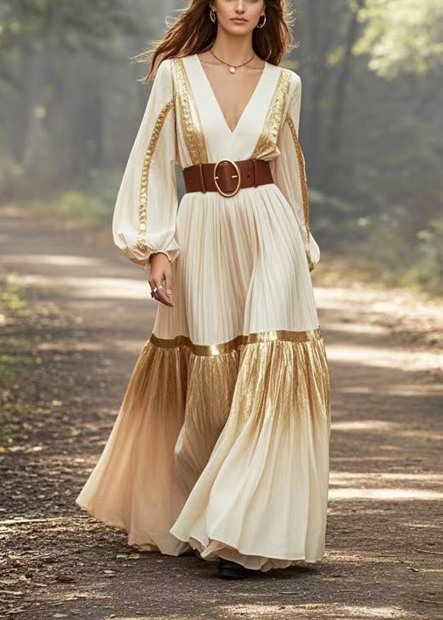 Diy Apricot Cinched Patchwork Gradient Color Party Dress Spring
