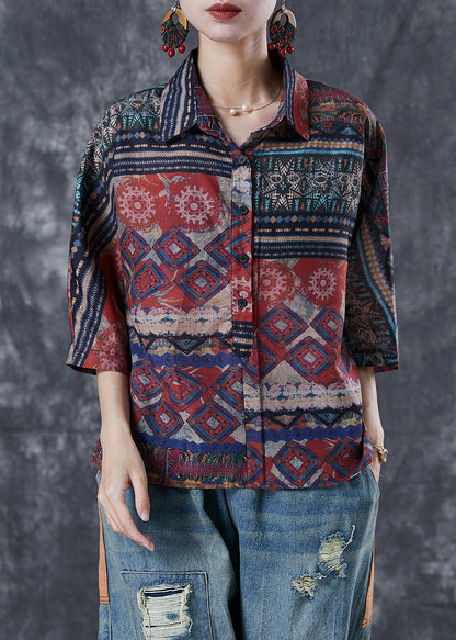 Style Oversized Print Linen Shirts Bracelet Sleeve