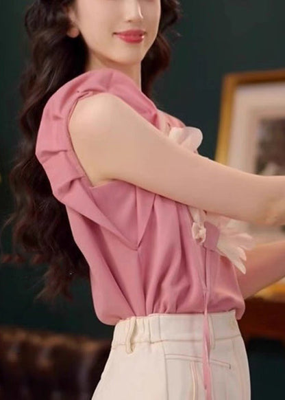 Pink O Neck Patchwork Cotton T Shirt Summer