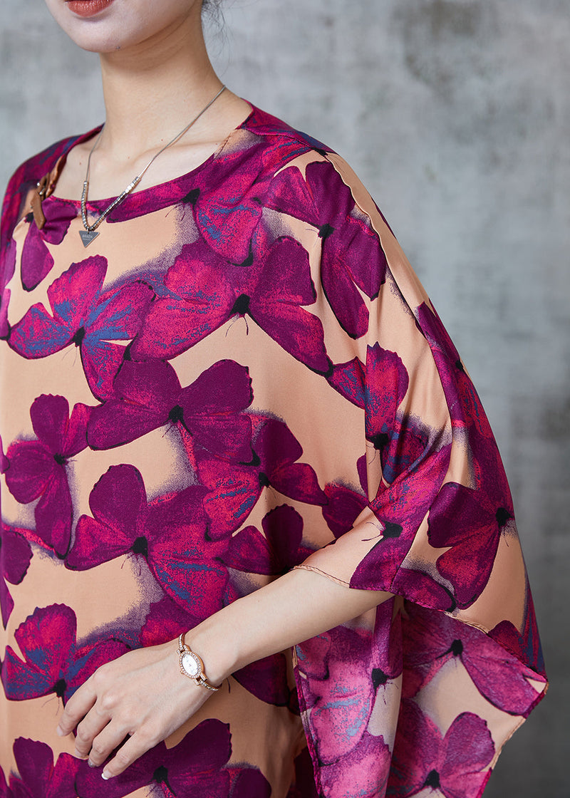 Brown Oversized Butterfly Silk Shirt Batwing Sleeve