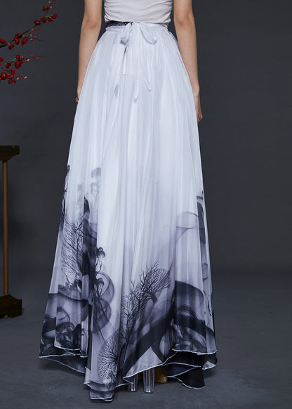 White Ink and Wash Exra Large Hem Chiffon Dance Skirts Summer