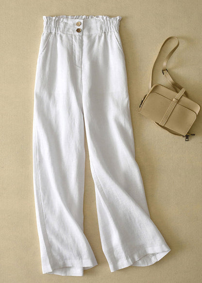 Purple High Waist Button Linen Straigh Pants Summer