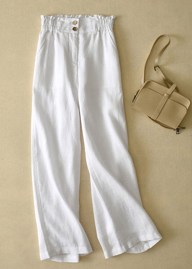Purple High Waist Button Linen Straigh Pants Summer