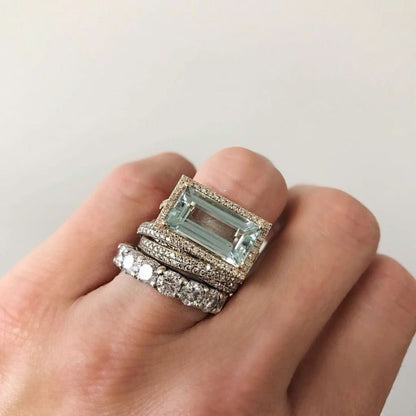 Retro Silver Turquoise Glass Ring Set