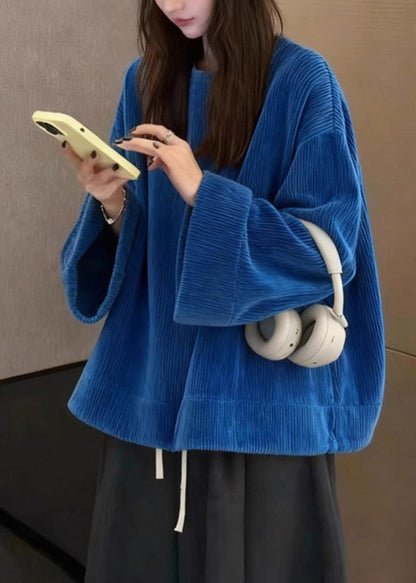 Navy Oversized Corduroy Sweatshirts Top Spring