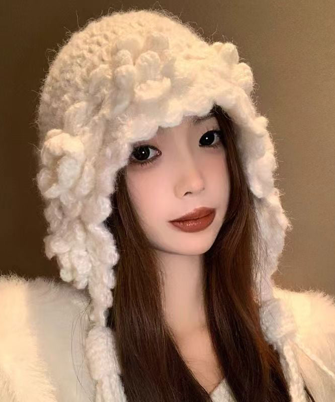 Stylish Handmade White Tassel Knit Bonnie Hat