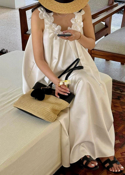 New White Cotton Maxi Dresses Sleeveless