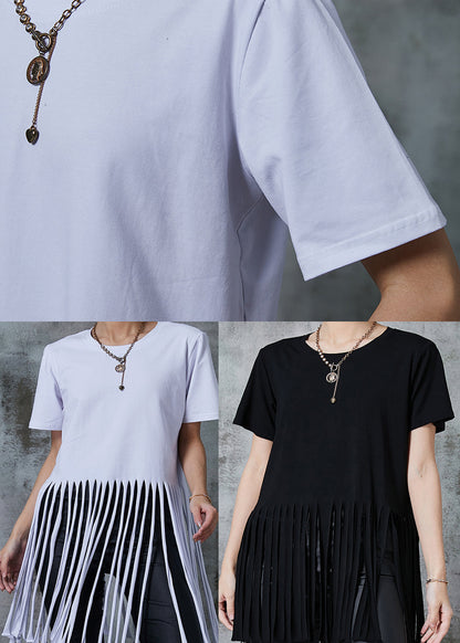 White Loose Cotton Tank Tops Tasseled Summer