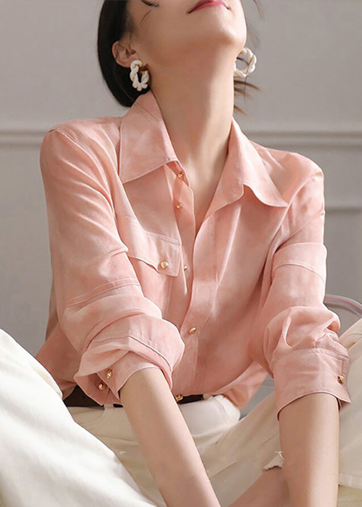 Pink Peter Pan Collar Button Chiffon Blouse Top Spring