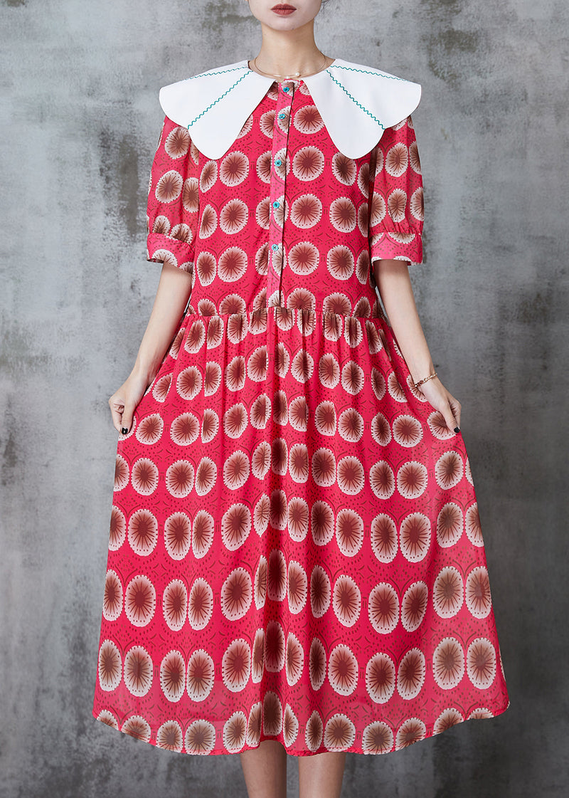 Red Peter Pan Collar Print Chiffon Dress Summer