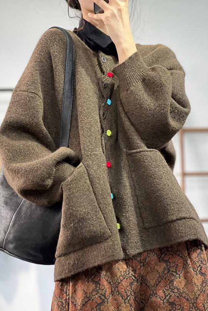 -fall Color Buttoned Warm Knit Cardigan