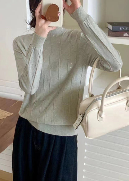 Pink Turtleneck Sequins Knit Sweaters Fall