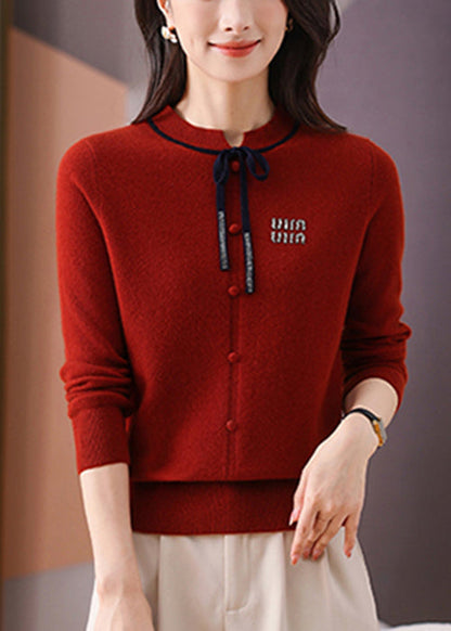 Simple Red Button Thick Woolen Sweater Long Sleeve