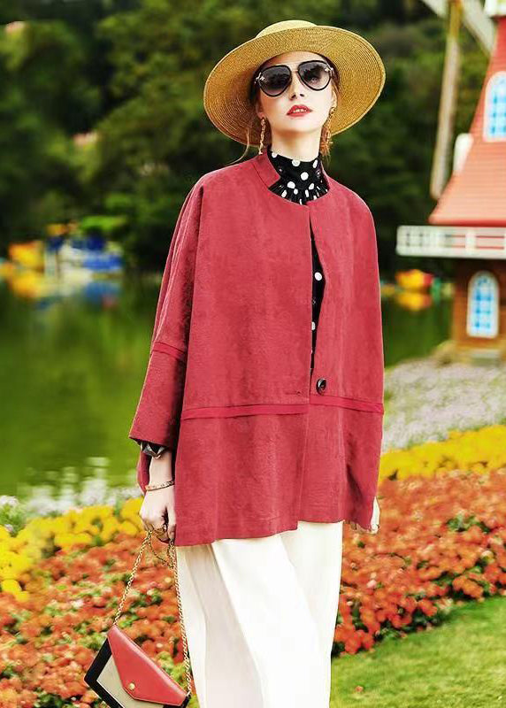 Red Batwing Sleeve Patchwork Cotton Cardigan Coat Fall