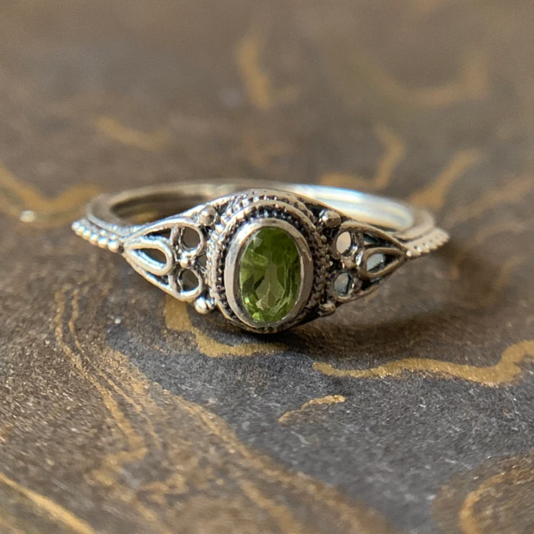 Olive Stone Silver Ring
