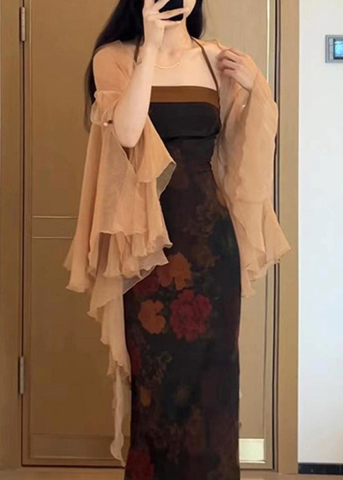 New Khaki Thin Chiffon Cardigans Butterfly Sleeve